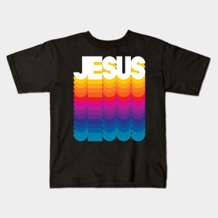Retro Jesus Proud Name Personalized Gift Rainbow Style Kids T-Shirt